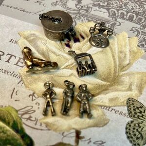 Vintage silver charms SAILOR ALIEN SKI LIFT TELEPHONE ICE SKATE POT